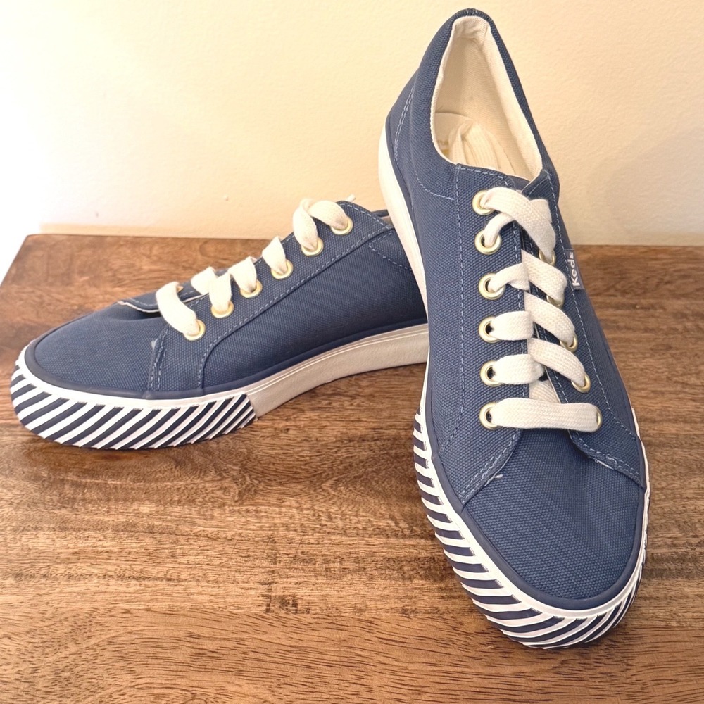 Keds Jump Kick Stripey Knit Canvas Sneakers Womens 6.5M Lace Up Coastal Shoes